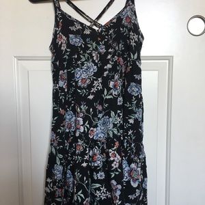 Black flower print dress